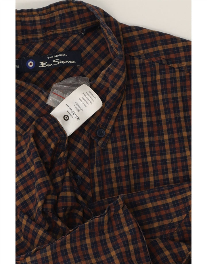 BEN SHERMAN Herrenhemd aus mittelbraun karierter Baumwolle