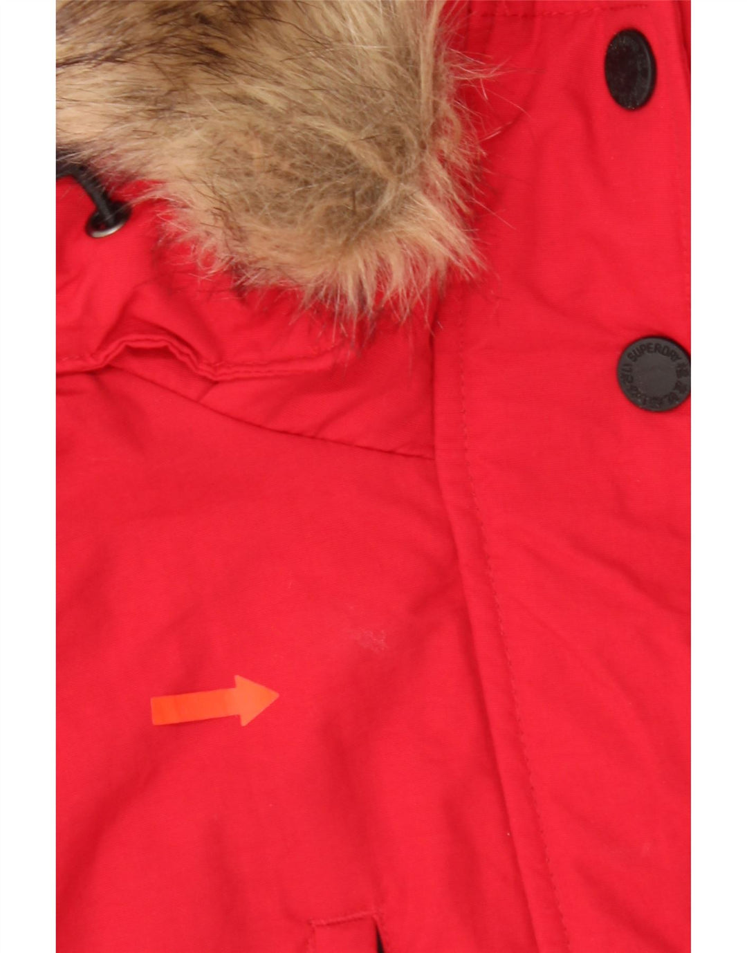 Superdry Damen-Parka mit Kapuze, übergroß, UK 10, Größe S, rotes Nylon