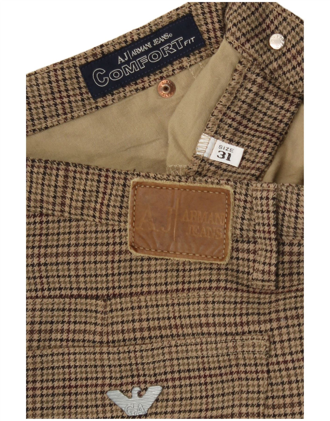 Armani Damen gerade Freizeithose W31 L30 grünes Hahnentritt-Polyester