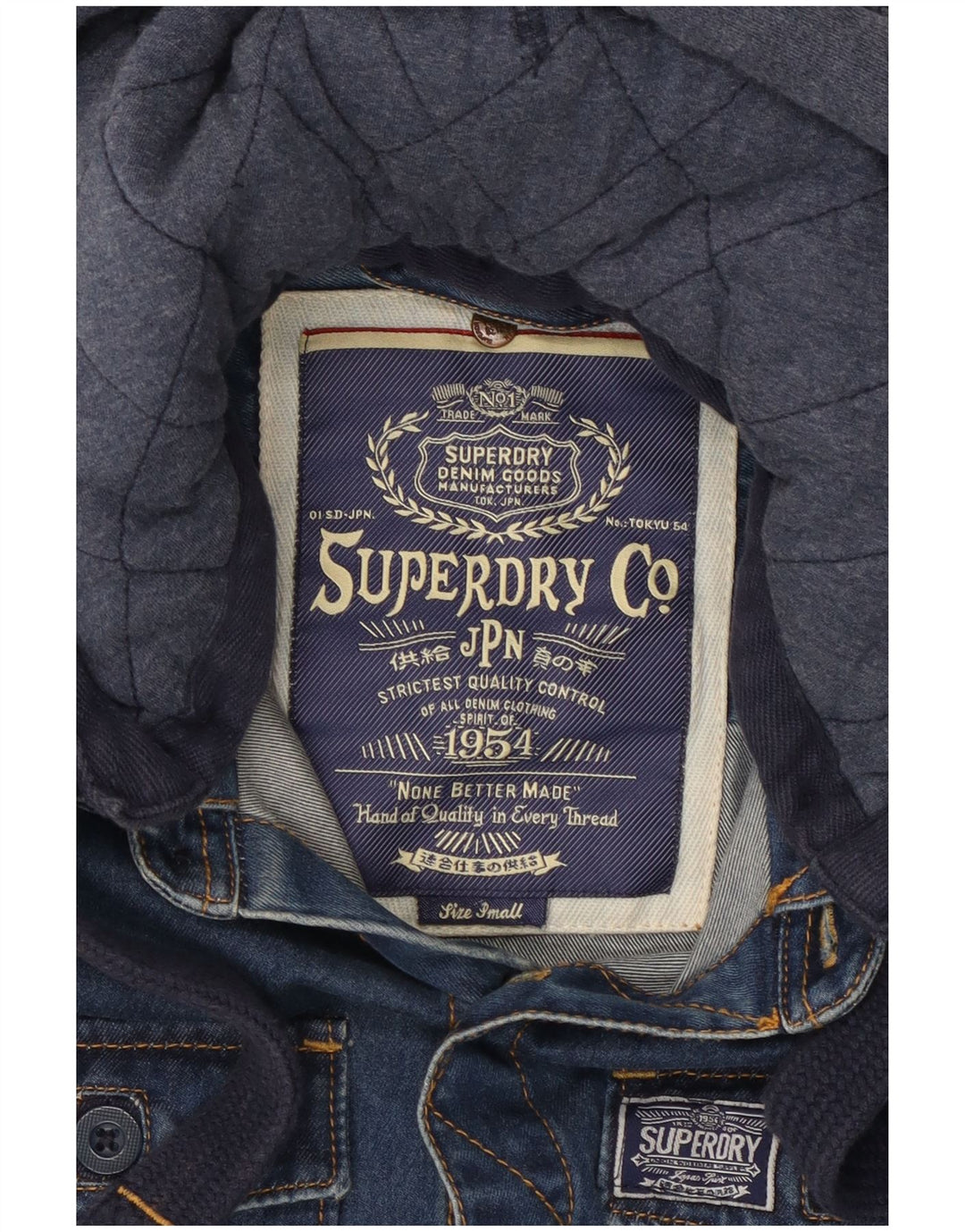 Superdry Herren-Jeanshemd mit Kapuze, klein, aus blauer Baumwolle