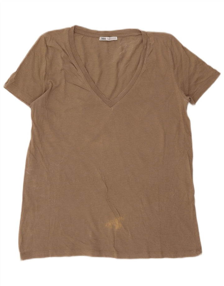 Zara Damen T-Shirt Top UK 14 Mittelgrau