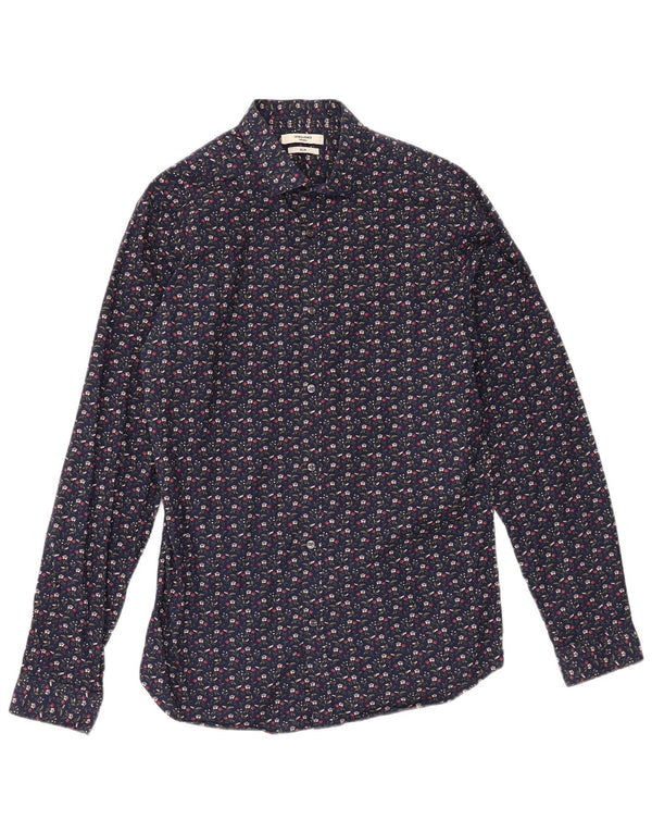 Jack & Jones Slim-Fit-Hemd für Herren aus Baumwolle in Mittelblau mit Blumenmuster
