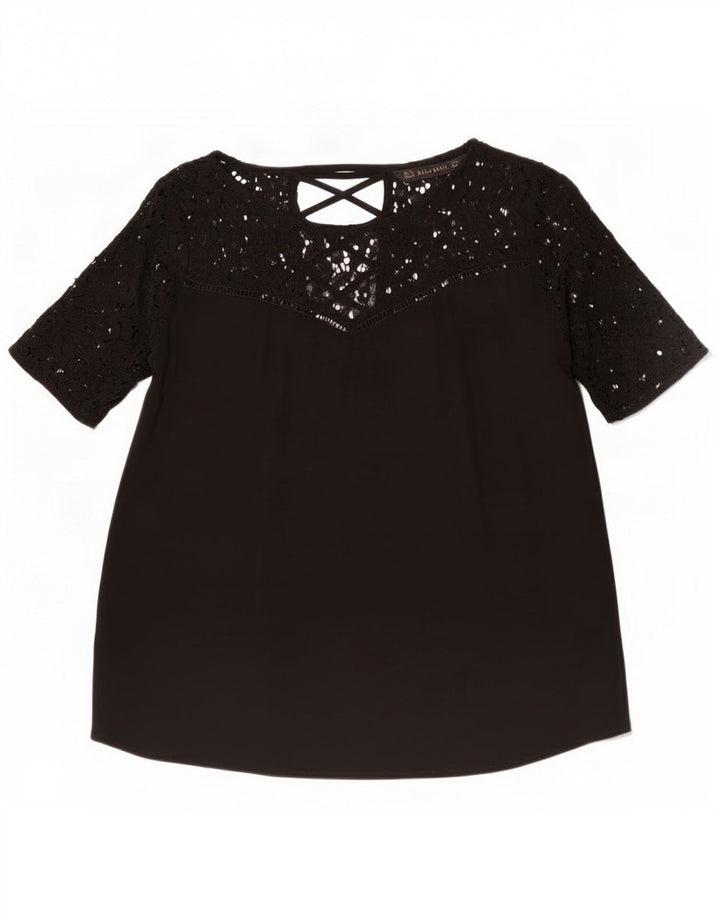 Zara Damen Bluse Top UK 12 Medium Schwarz