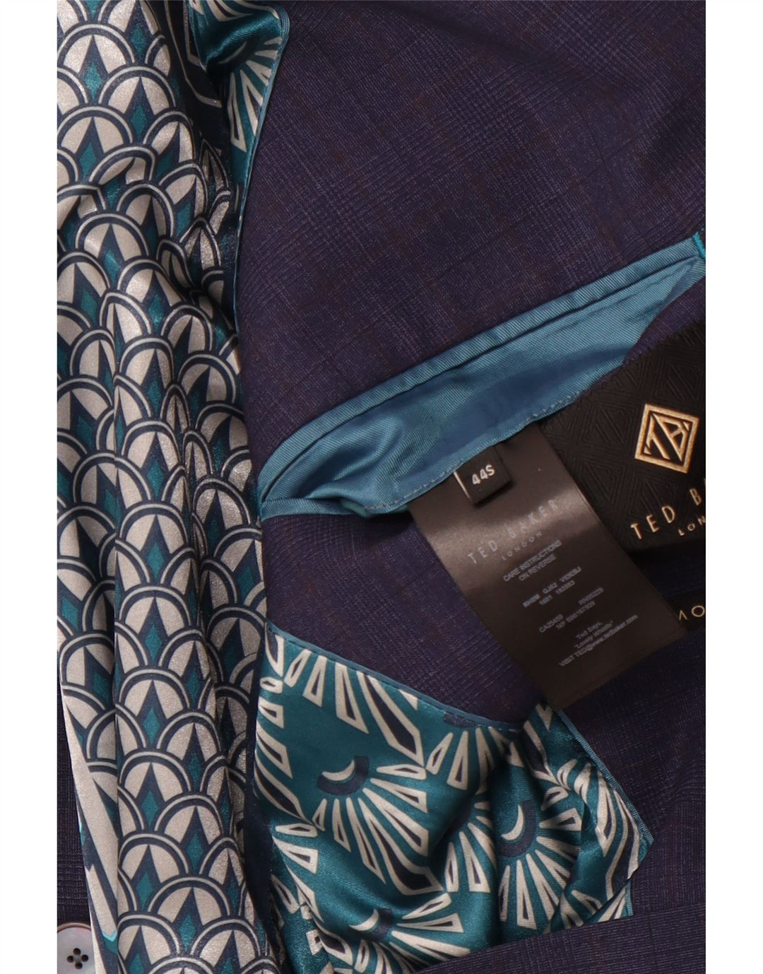 TED BAKER Herren-Blazer mit 2 Knöpfen, UK 44, 2XL, marineblau karierte Wolle