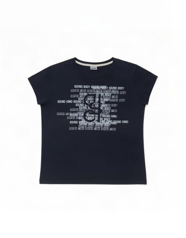 Asics Damen Grafik T-Shirt Top UK 18 XL Marineblau Baumwolle