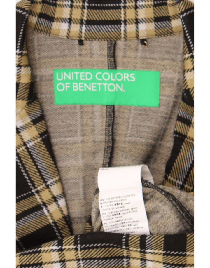 Benetton Damen-Blazer mit 1 Knopf, Gr. 10, Größe S, schwarz, kariert, Polyester
