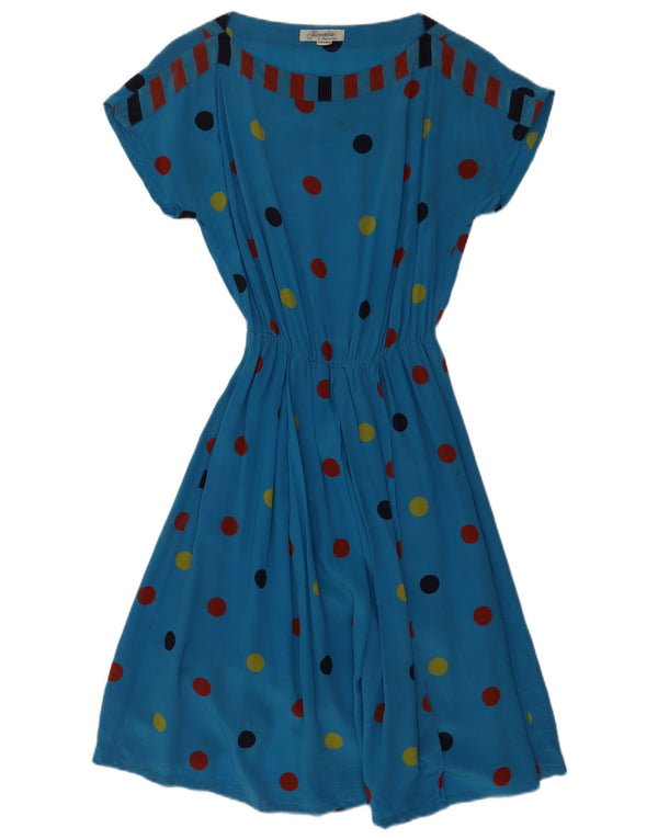 Pianoforte Damen-A-Linien-Kleid IT 44 Mittelblau gepunktete Seide