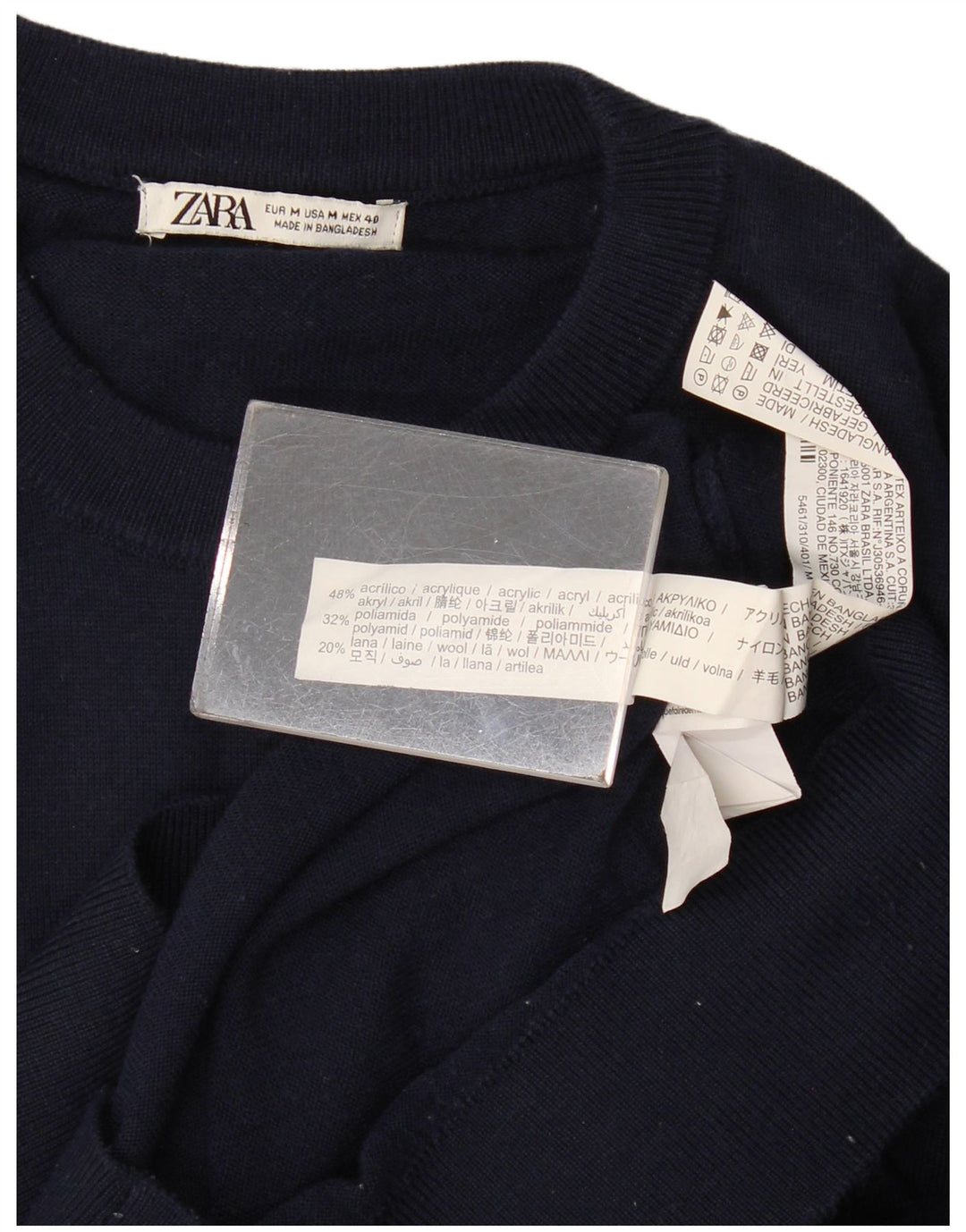 Zara Herren-Pullover mit Rundhalsausschnitt, Mittelblau, Acryl