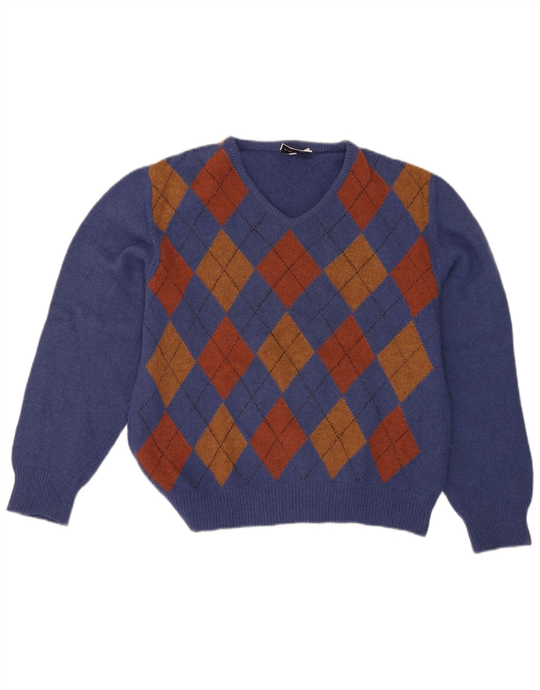Mazzonetto Damen-Pullover mit V-Ausschnitt, UK 12, mittelblau, Argyle/Diamant