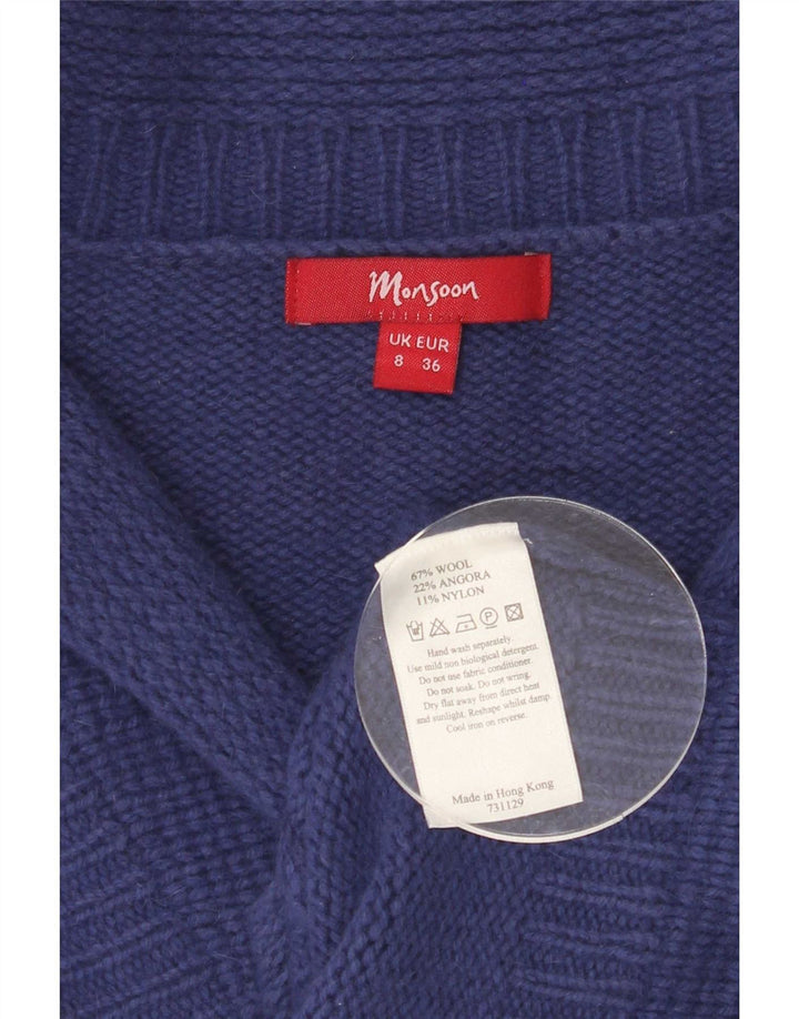 Monsoon Damen-Cardigan-Pullover UK 8 Small Blaue Wolle