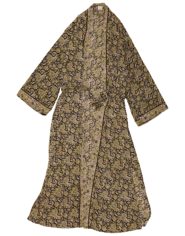 Vintage Damen Maxi Robe Kleid UK 14 Großes Khaki Paisley Polyester