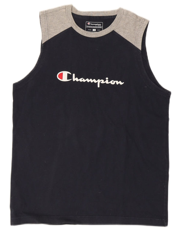 Champion Mens Graphic Vest Top Small Navy Blue Colourblock Cotton