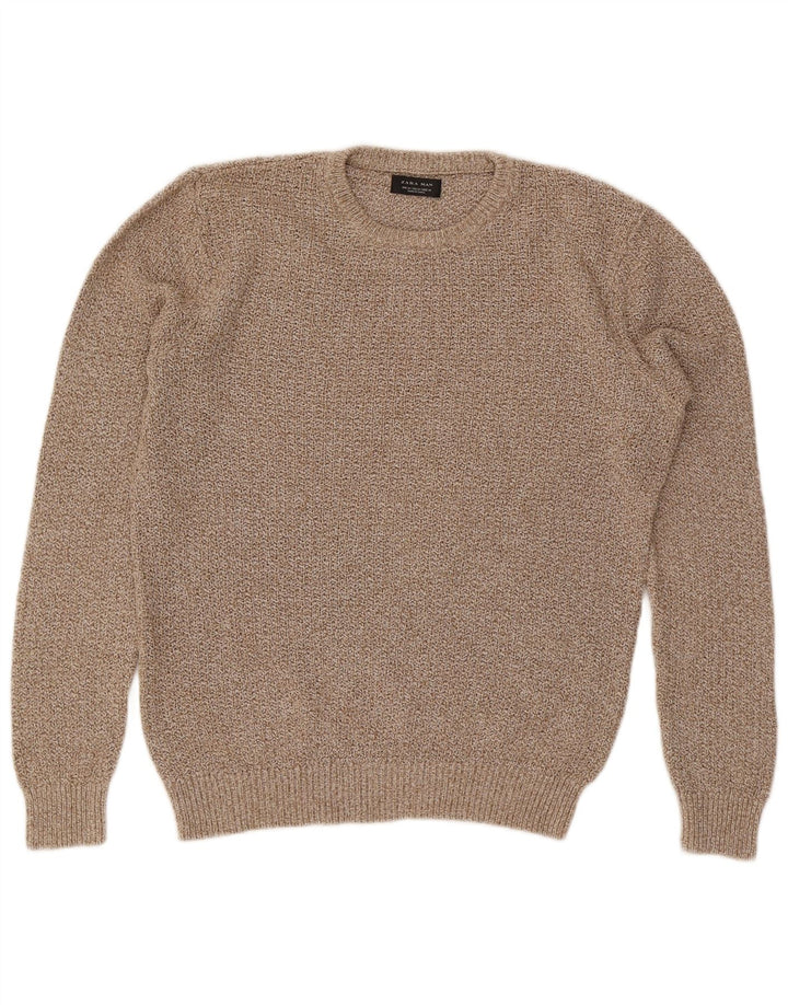 Zara Herren-Pullover mit Rundhalsausschnitt, Mittelbeige meliert
