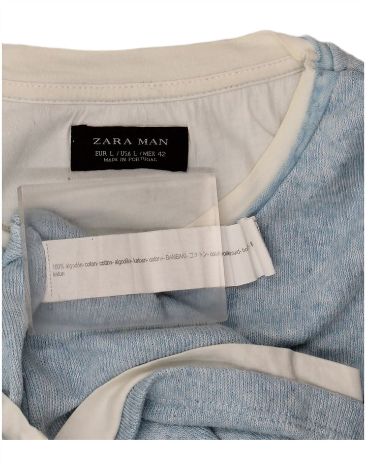 Zara Herren T-Shirt Top Large Blau Baumwolle