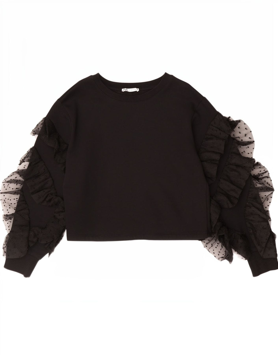 Zara Damen Crop Top Langarm UK 10 Small Schwarz Baumwolle
