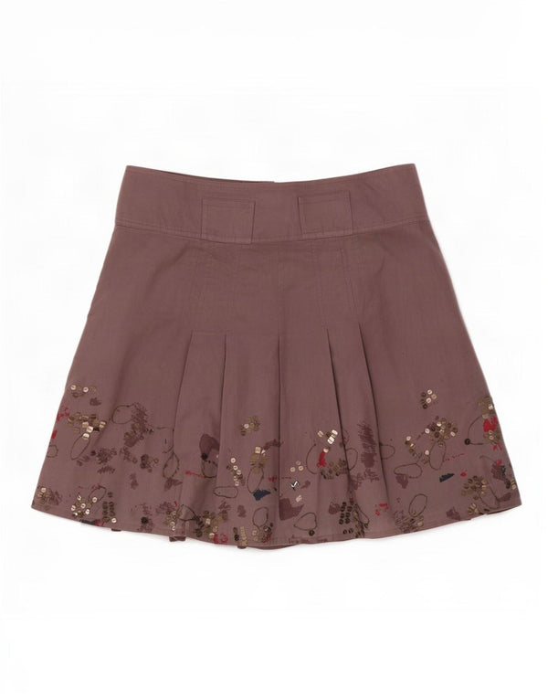 Max&Co. Falten-Minirock für Damen, UK 10, Größe S, W27, Lila, Blumenmuster, Baumwolle