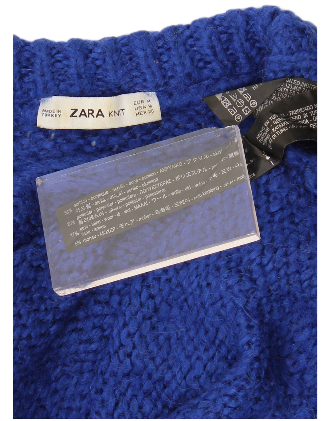 Zara Damen-Pullover, bauchfrei, übergroß, U-Boot-Ausschnitt, Gr. 14, Mittelblau