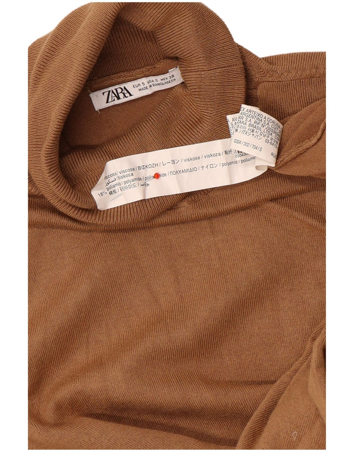 Rollkragenpullover für Damen von Zara, Gr. 10, Größe S, braun, Viskose