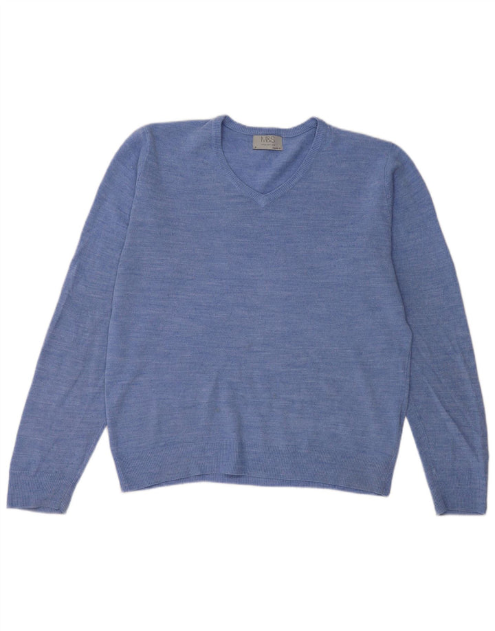Marks & Spencer Herren-Pullover mit V-Ausschnitt, reguläre Passform, mittelblaues Acryl