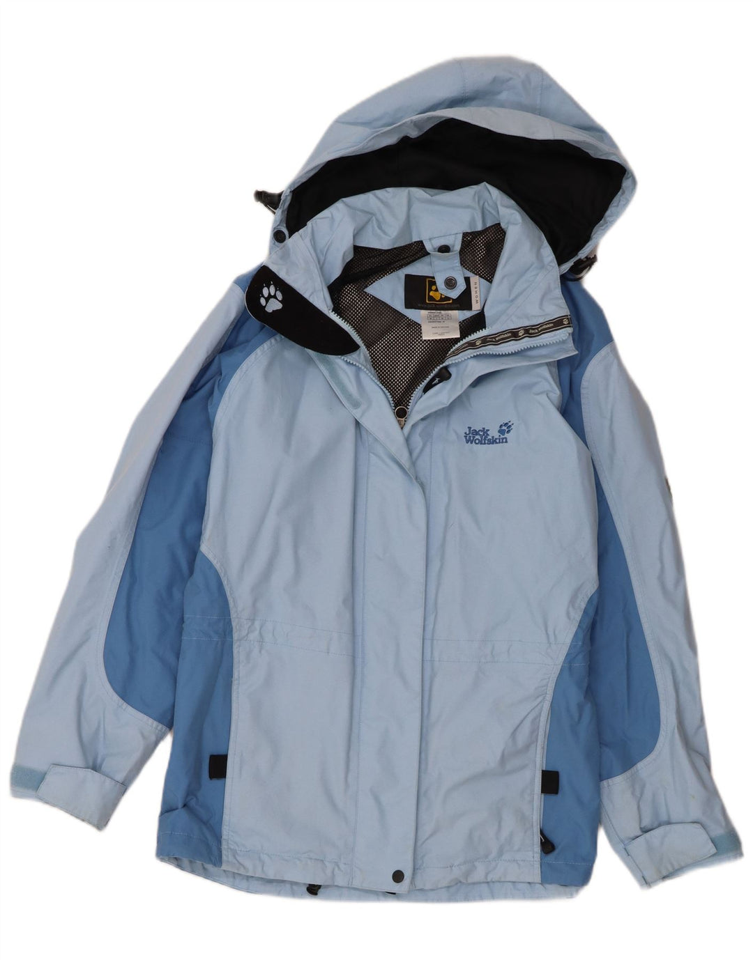Jack Wolfskin Damen Regenjacke mit Kapuze UK 12 Mittelblaues Polyamid