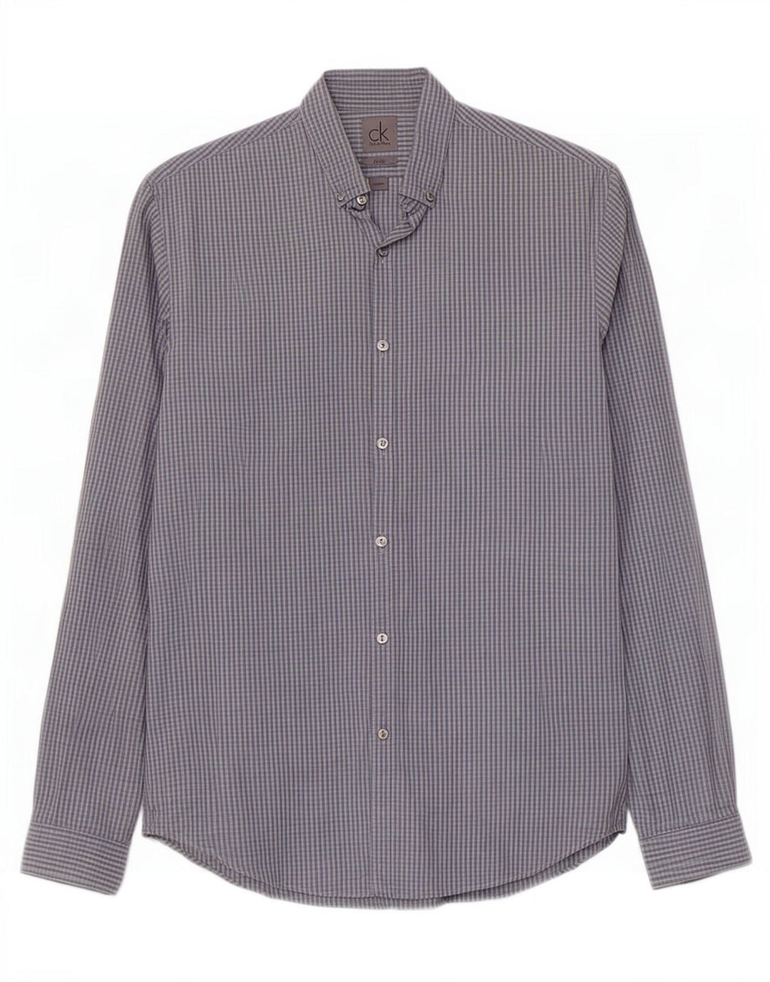 Calvin Klein Herren-Slim-Fit-Hemd, Größe 39, 15 1/2, mittelblaue Gingham-Baumwolle