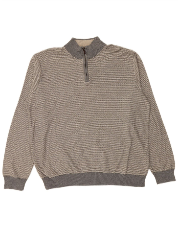 Marks & Spencer Herren-Pullover mit normaler Passform und Reißverschluss, XL, grau gestreift