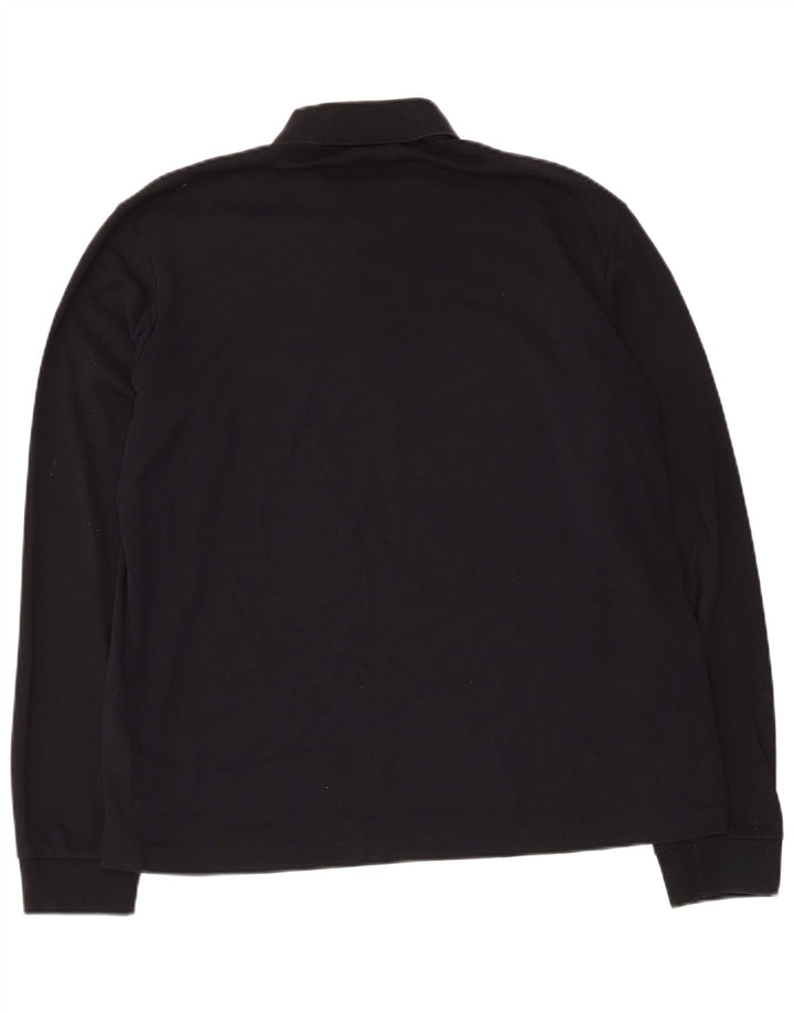 Hugo Boss Herren-Langarm-Poloshirt aus mittelschwarzer Baumwolle
