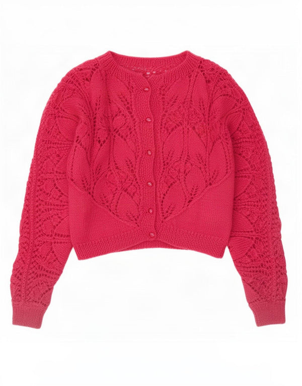 Vintage Damen Crop Cardigan Pullover UK 14 Groß Rosa