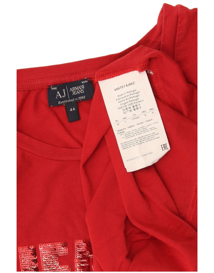 Armani Jeans Damen Grafik-T-Shirt-Oberteil IT 44 Mittelrote Baumwolle