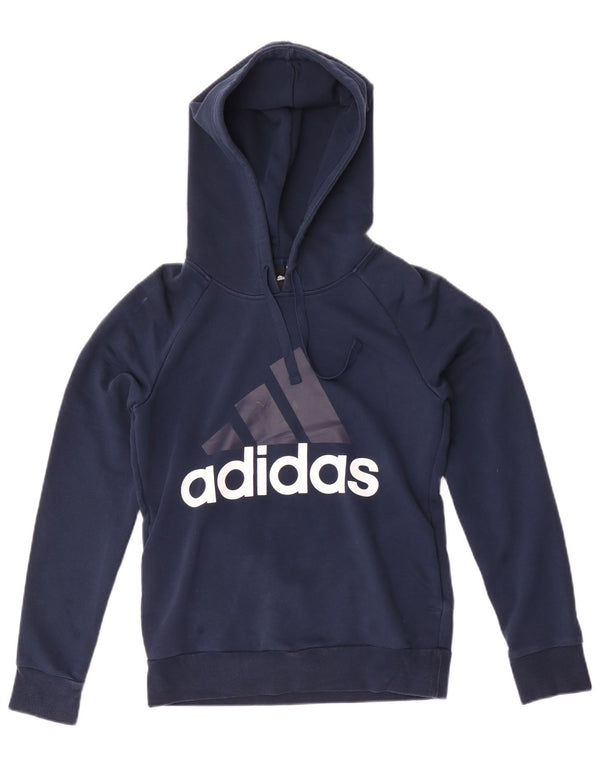 Adidas Damen Graphic Hoodie Pullover UK 8/10 Small Marineblau Baumwolle