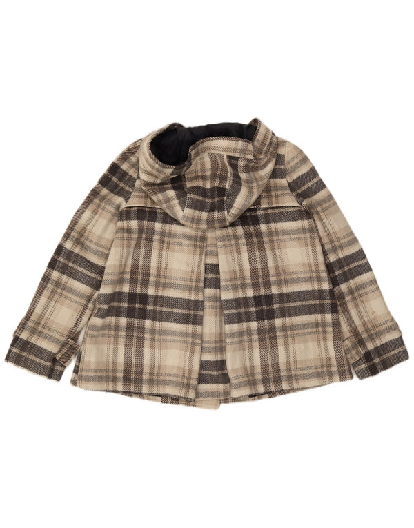 Zara Damen Pea Coat mit Kapuze, UK 14, Mittelgrau, kariert, Polyester