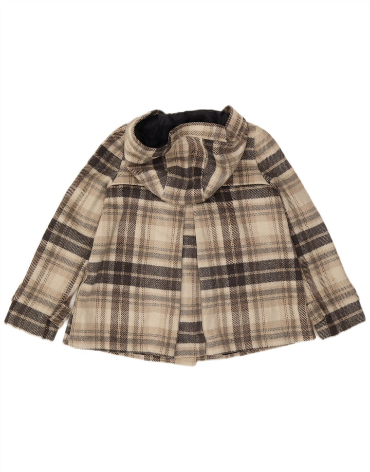 Zara Damen Pea Coat mit Kapuze, UK 14, Mittelgrau, kariert, Polyester