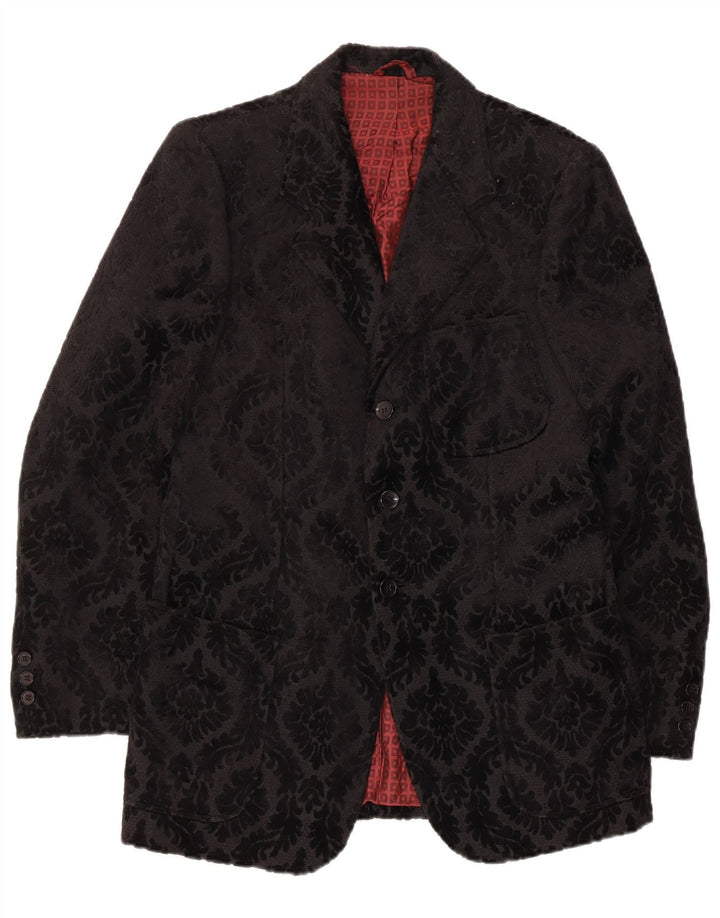 Vintage Herren 3-Knopf-Blazerjacke UK 36 Small Black Floral