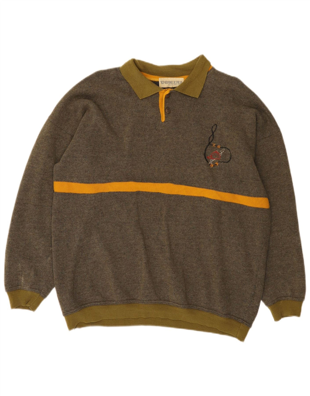 Vintage Herren Rollkragenpullover, große Khaki-gestreifte Wolle