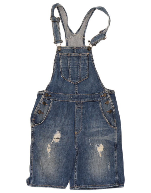 Fat Face Damen Distressed Latzhose Denim Shorts UK 6 XS W28 Mittelblau
