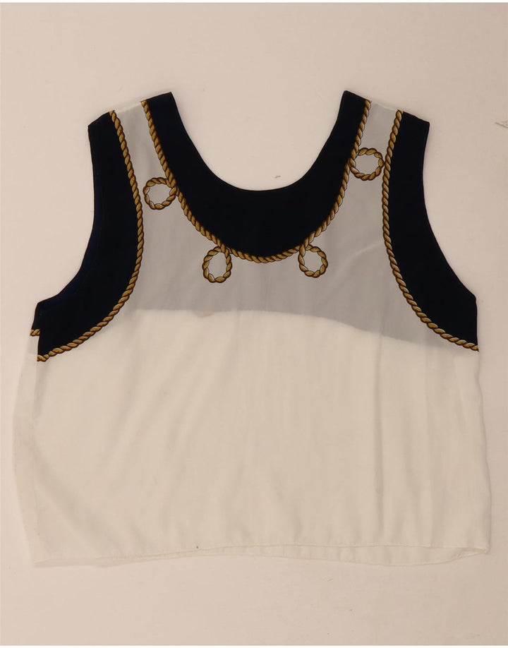 VINTAGE Womens Sleeveless Blouse Top UK 16 Large White Colourblock Vintage Vintage and Second-Hand Vintage from Messina Hembry 