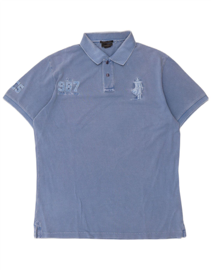 Marlboro Classics Herren-Poloshirt mit Grafik, groß, aus blauer Baumwolle