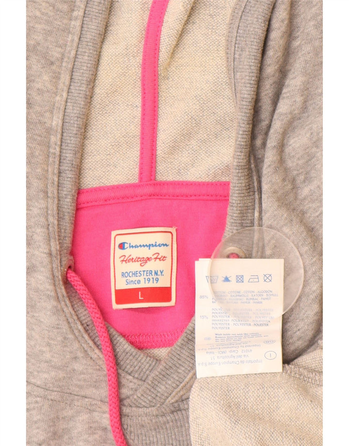 CHAMPION Womens Heritage Fit Graphic Hoodie Pullover UK 16 Large Graue Baumwolle