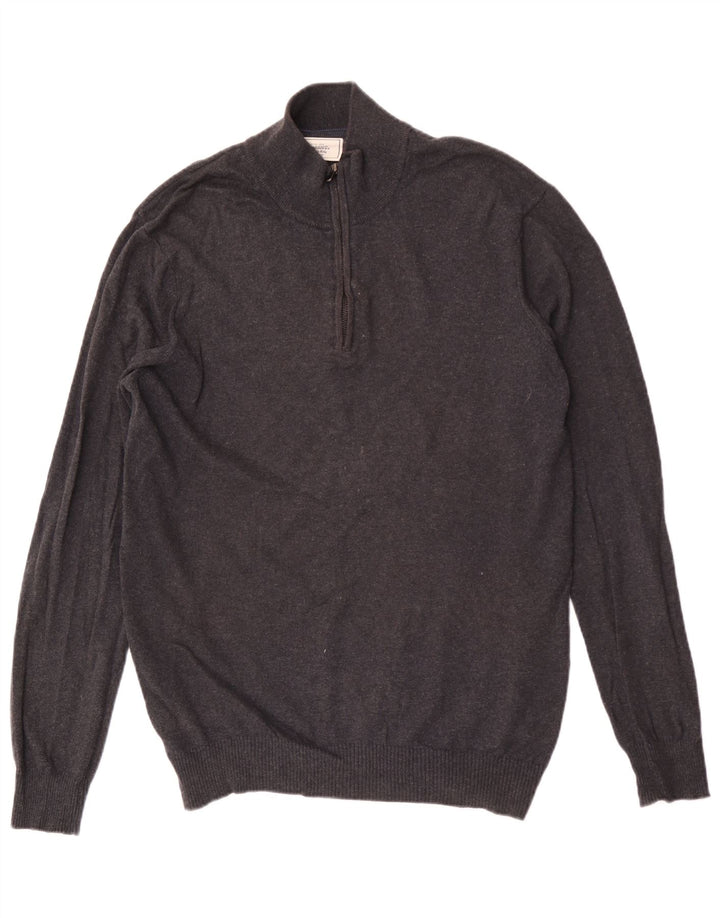 John Lewis Herren-Pullover mit Reißverschluss am Hals, XL, graue Baumwolle