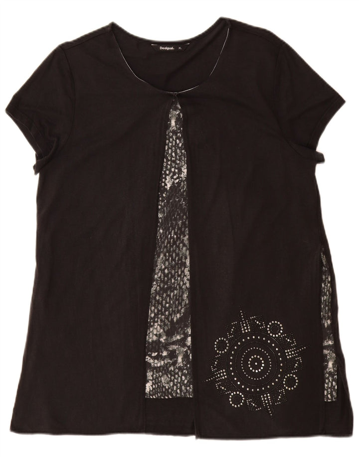 Desigual Damen Grafik-Tunika-Top UK 18 XL Schwarz