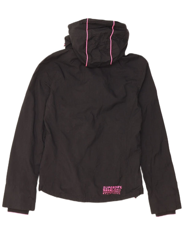 SUPERDRY Damen-Regenjacke mit Kapuze, UK 10, Größe S, schwarzes Nylon