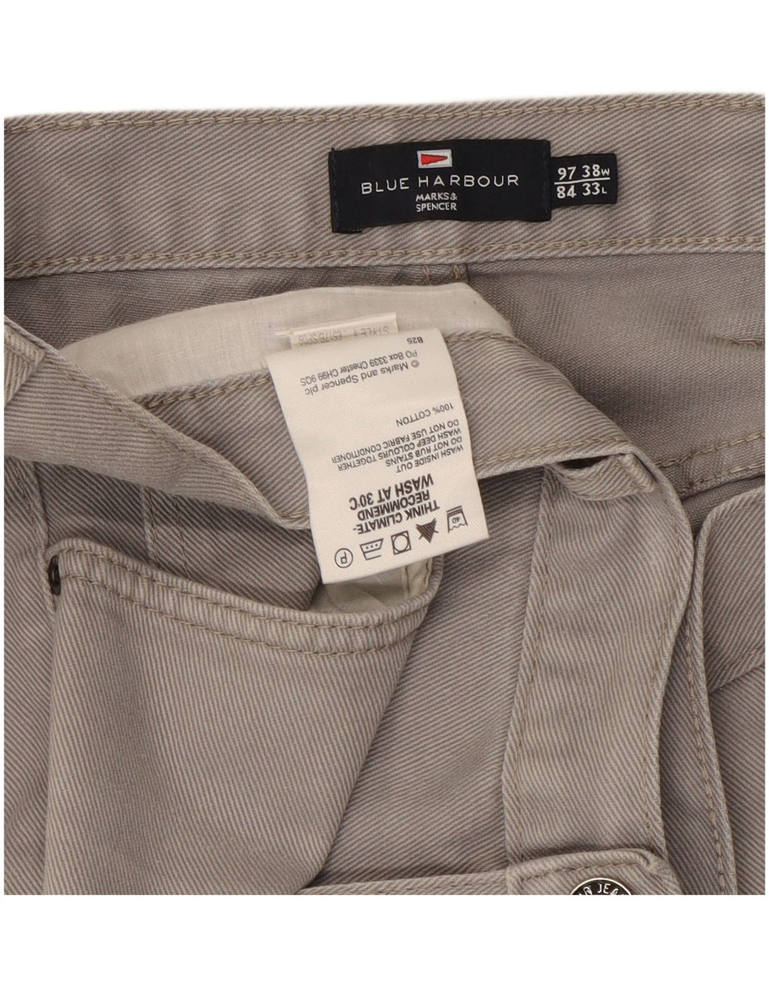 Marks & Spencer Herren Blue Harbor Straight Jeans W38 L33 Graue Baumwolle