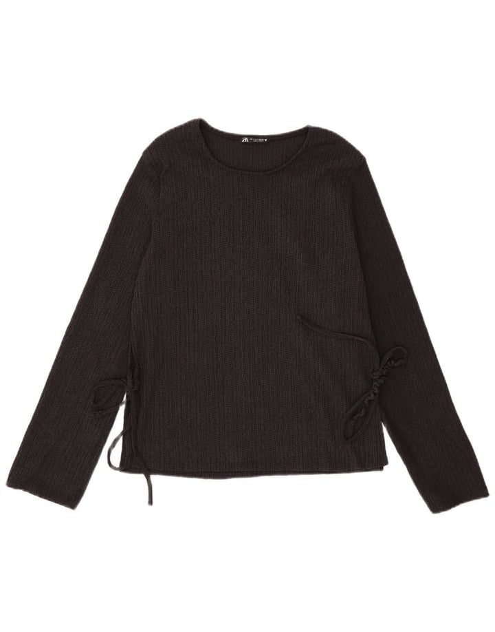 Zara Damen Top Langarm UK 10 Small Schwarz Polyester
