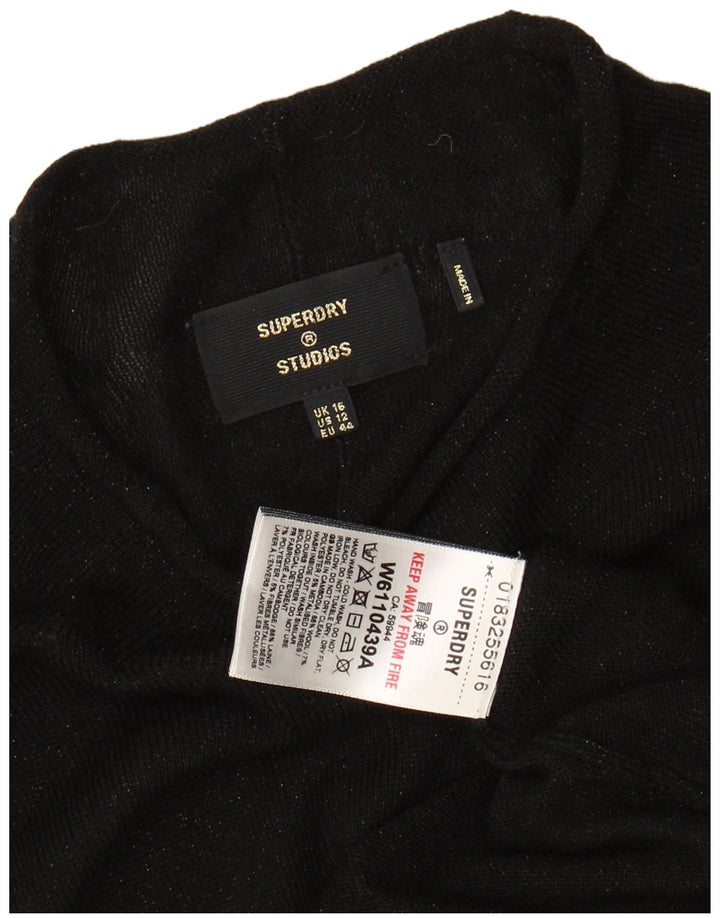 SUPERDRY Damen-Pullover, bauchfrei, Rundhalsausschnitt, Gr. 40, Größe L, schwarze Wolle