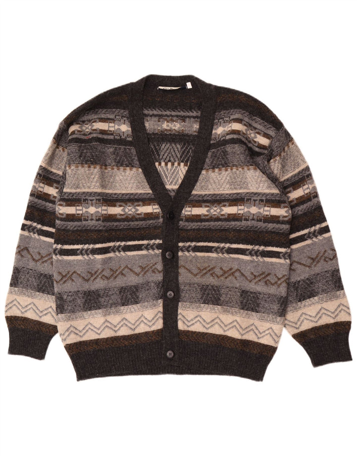 Gioferrari Herren-Cardigan-Pullover IT 54 XL Graue geometrische Wolle