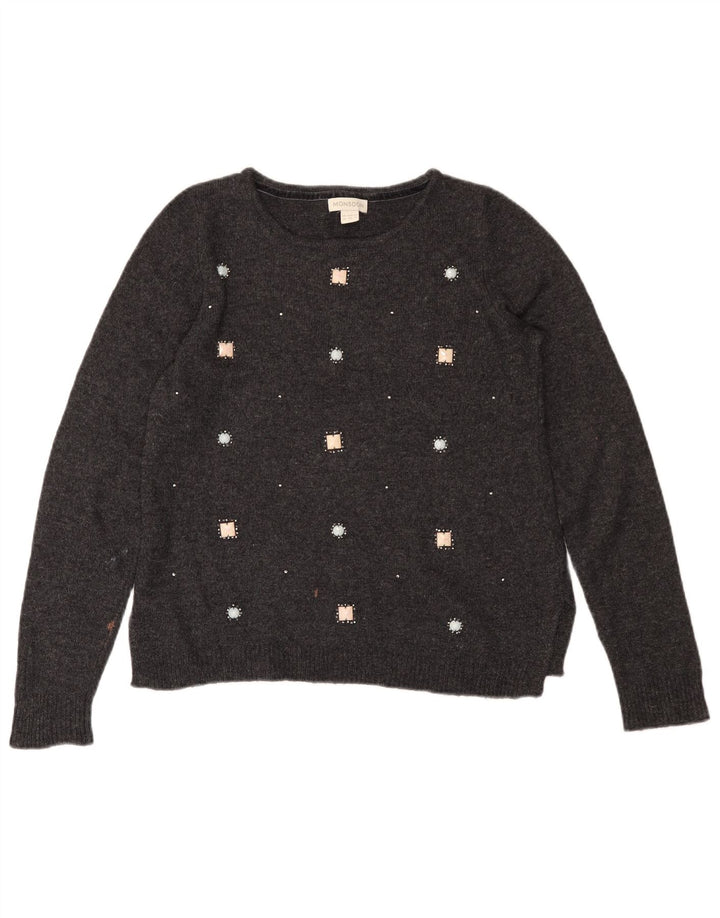 MONSOON Damen-Pullover mit U-Boot-Ausschnitt, UK 12, mittelgraue Baumwolle