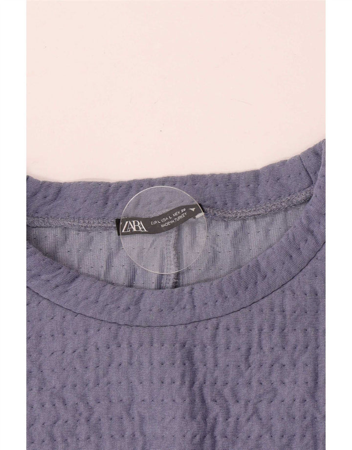 Zara Damen Crop Bluse Top UK 14 Large Lila