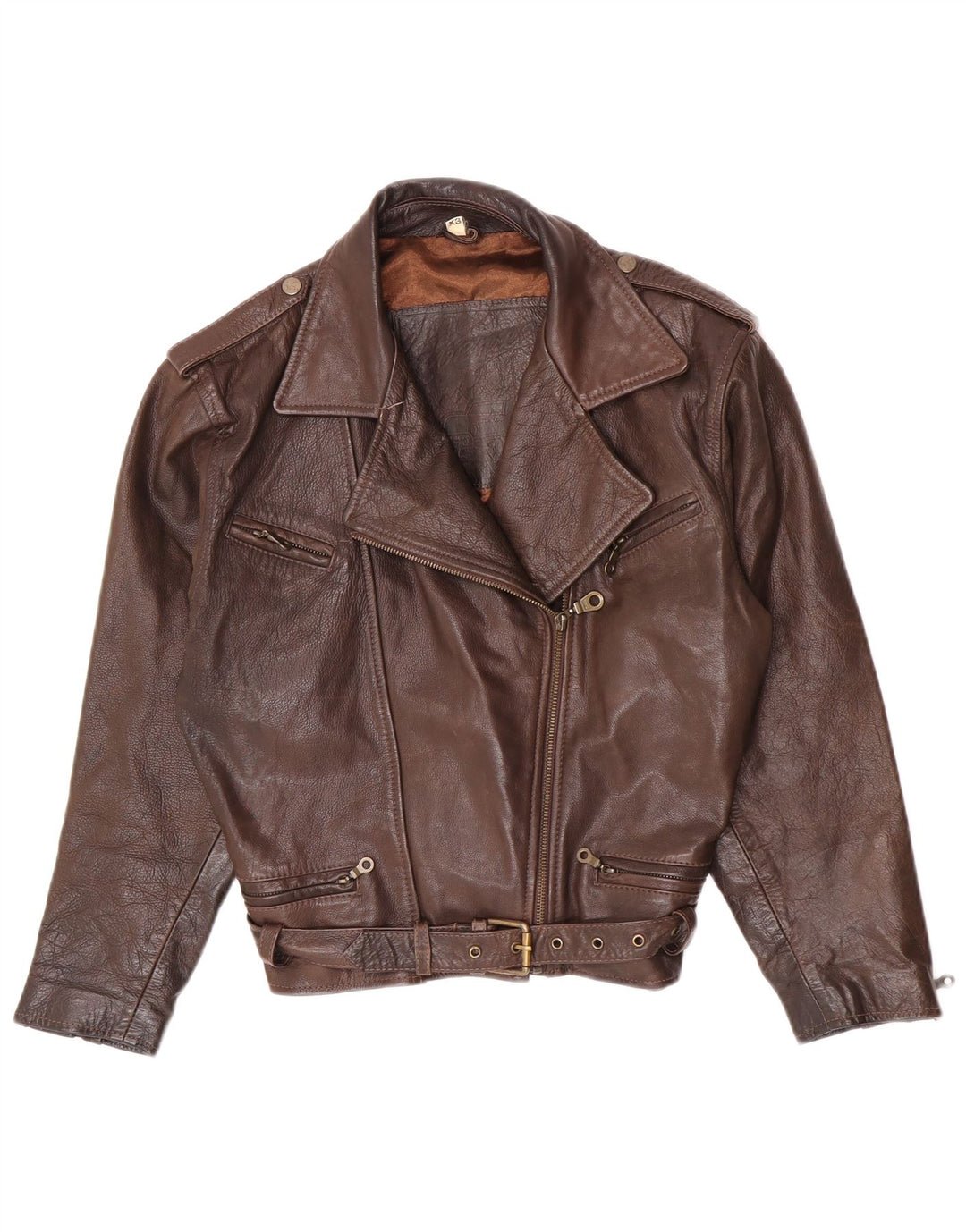 Vintage Damen Übergroße Leder Bikerjacke UK 6 XS Braunes Leder