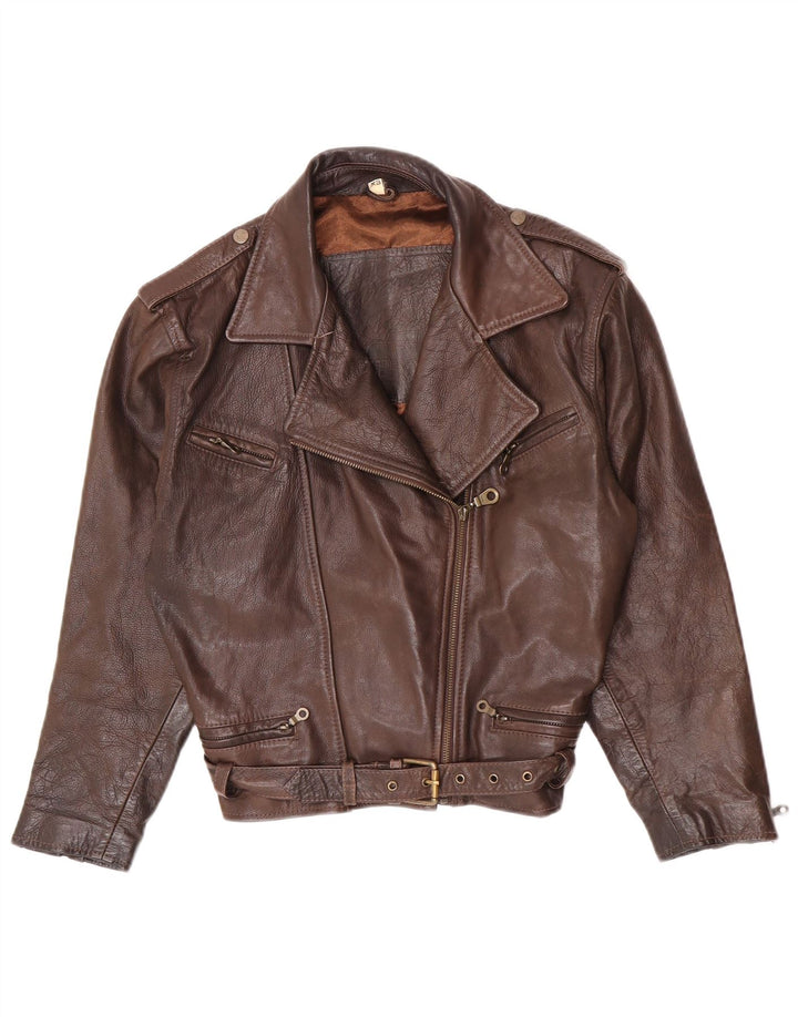 Vintage Damen Übergroße Leder Bikerjacke UK 6 XS Braunes Leder