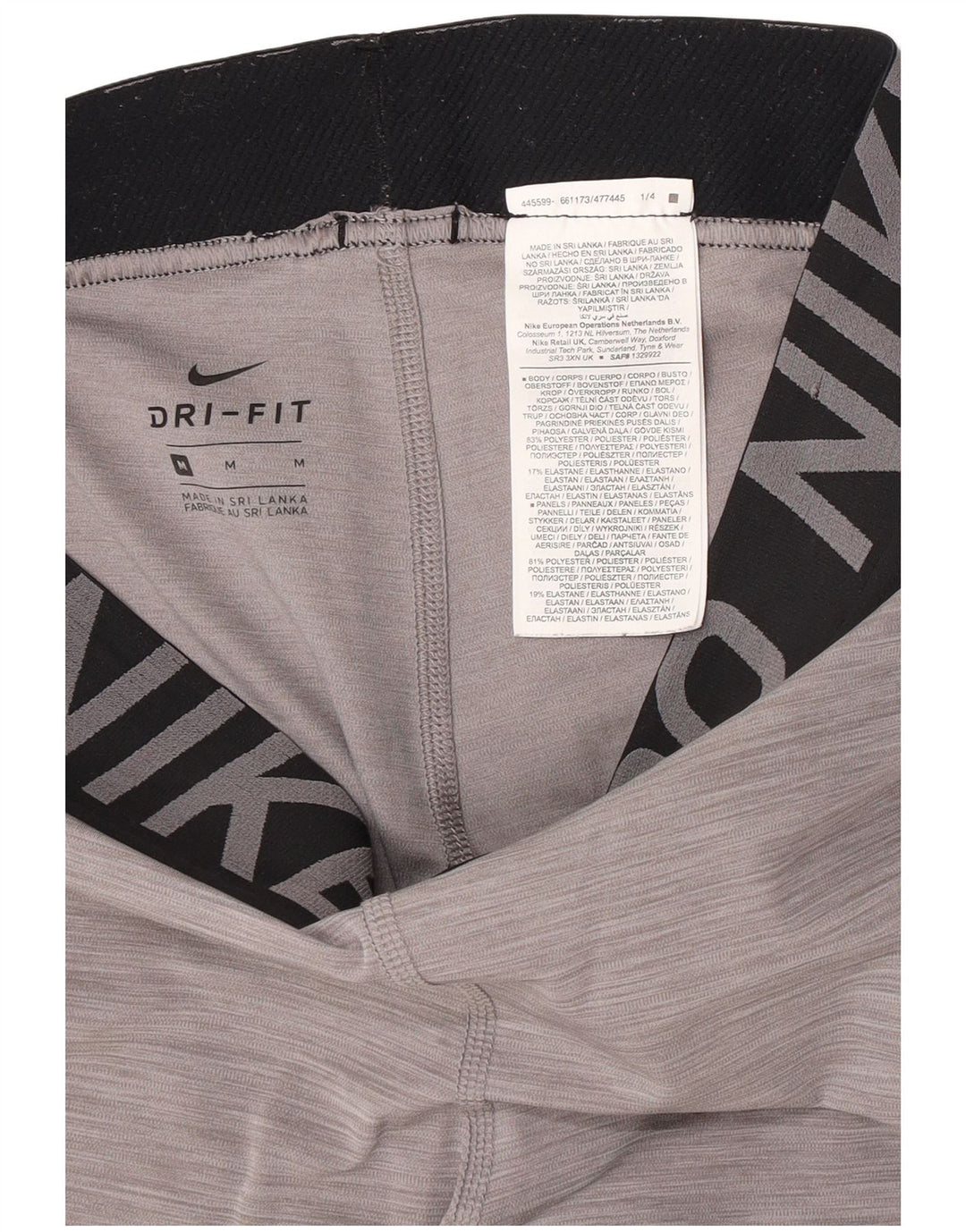 Nike Damen Dri Fit Graphic Leggings UK 12 Mittelgrau Farbblock